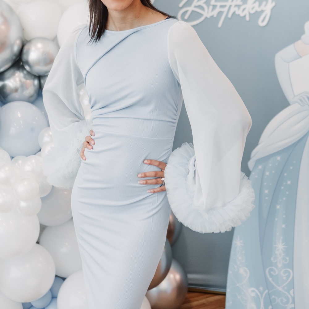 Elegant Blue Long Sleeve Dress - Picture 6 of 7